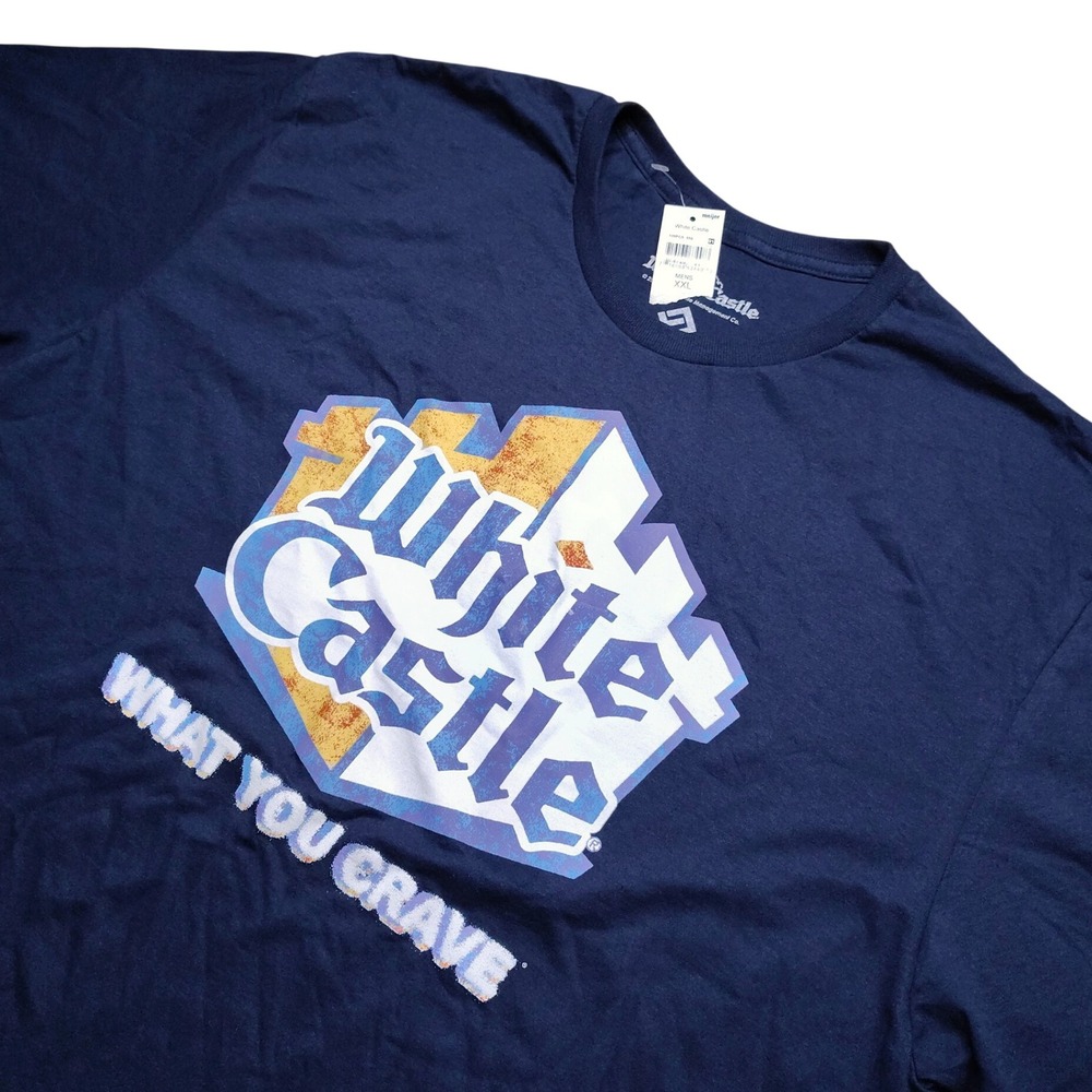 NWT White Castle T-Shirt XXL Navy Blue Graphic What You Crave Logo Tee